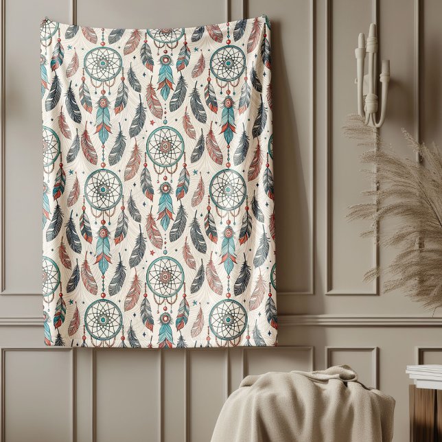 Helig Native Textile timless Tribal dreamcatcher Fleecefilt (Sacred Native Textile Timeless Tribal dreamcatcher Fleece Blanket)