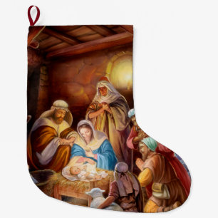 Helig natt jesus i manger stor julstrumpa