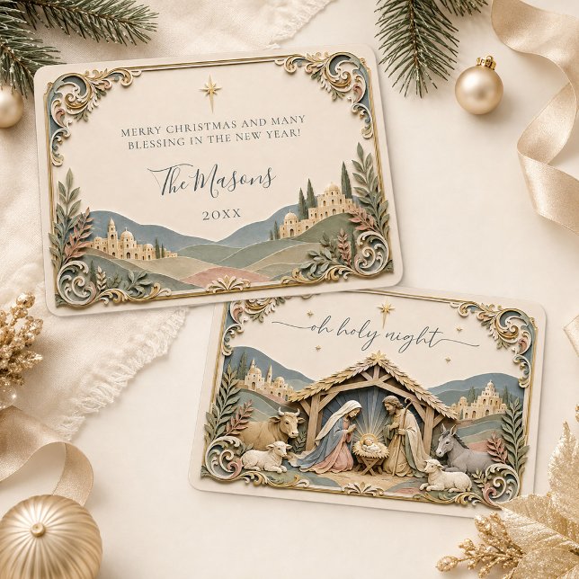 Helig Natt Julkrubba 3D Pappers Julkort Inbjudningar (Holy Night Nativity Scene 3D Paper Christmas Card)