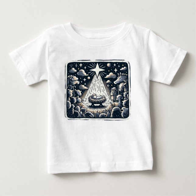 Helig natt julkrubba: Kontrastkonst T Shirt (Framsida)