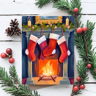 Helig Natt Julstrumpor Vattenfärg Julkort