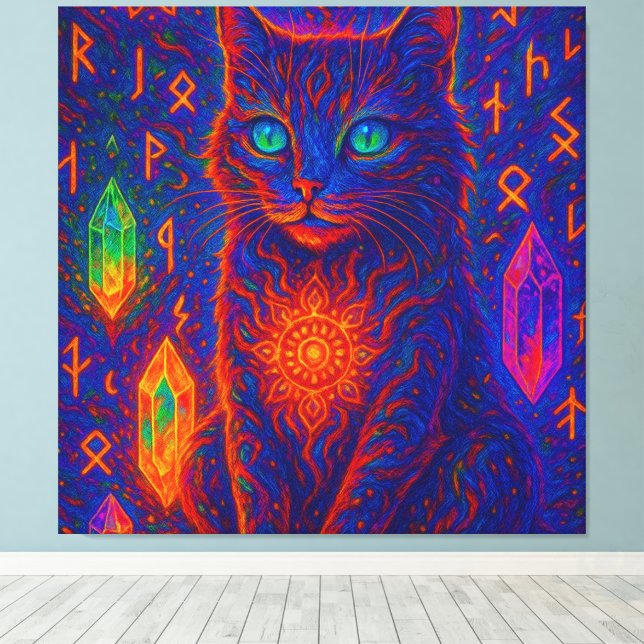 Helig Neon Cat Canvastryck (Insitu (trägolv))