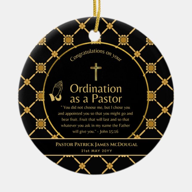 Helig Newly Ordached Pastor Bible Verse Anpassning Julgransprydnad Keramik (Framsidan)