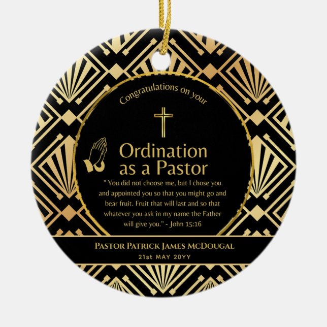 Helig Newly Ordached Pastor Bible Verse Anpassning Julgransprydnad Keramik (Framsidan)