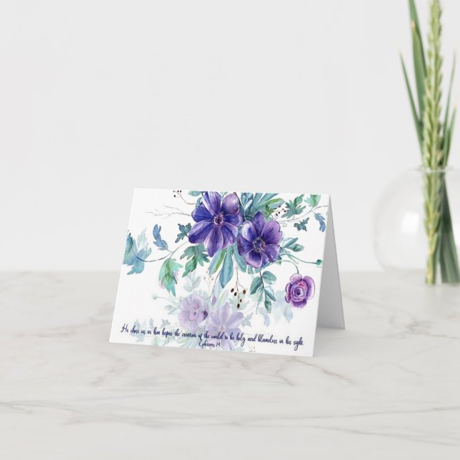 Helig och klanderlös, lila akvarell blommig not  kort (Framsida)