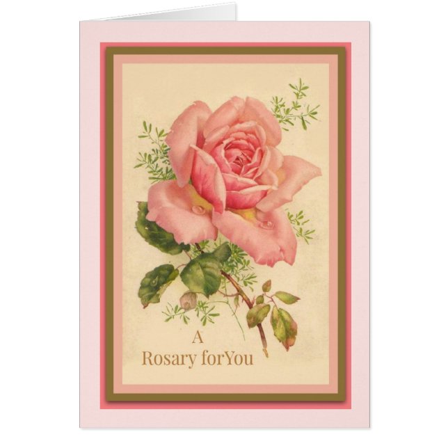 Helig radband med rosa rosbönen hälsningskort (Framsidan)