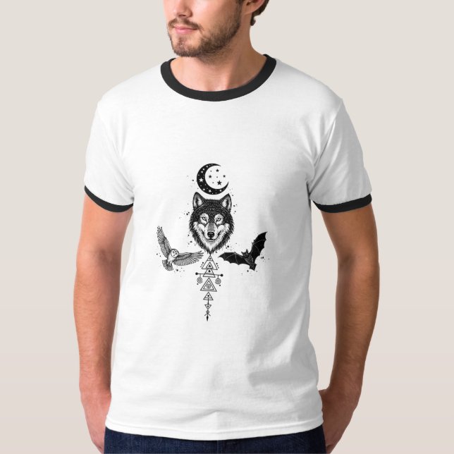 Helig Totem Varg och Örn Drömfångare T Shirt (Framsida)