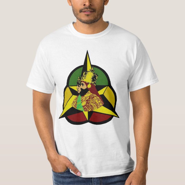 Helig Trinity Haile Selassie Rastafari vid den Jah T Shirt (Framsida)