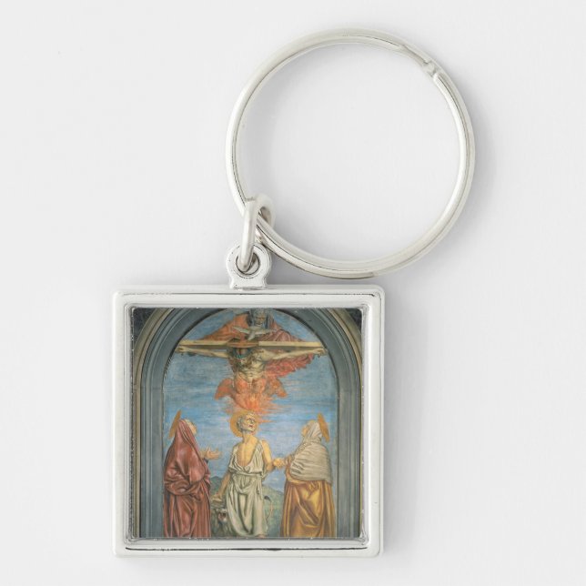 Helig Trinity med St Jerome (frescoen) Fyrkantig Silverfärgad Nyckelring (Framsidan)