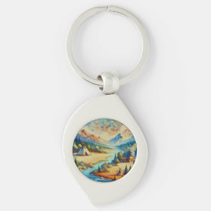 Helig Valley - Native American Tribal Landcape Swirl Silverfärgad Nyckelring