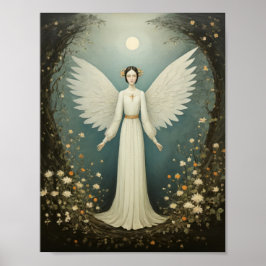 Heliga ängel med vingar, mellan blommor poster