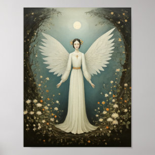 Heliga ängel med vingar, mellan blommor poster