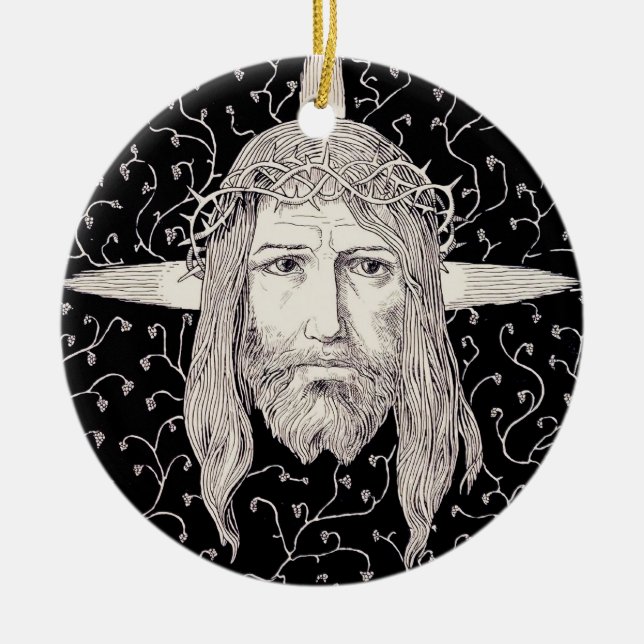 Heliga Ansikte av Jesus Kristus Julgransprydnad Keramik (Framsidan)