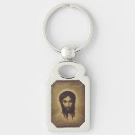 Heliga ansiktet Jesus Kristus Rektangulärt Silverfärgad Nyckelring
