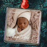 Heliga Baptism Elegant Modern Chic Heart Baby Phot Julgransprydnad Metall<br><div class="desc">Den här enkla och moderna designen består av serif-typografi och lägger till ett foto av anpassningsbarna,  lägg till baby namn och månad och år av baptism</div>