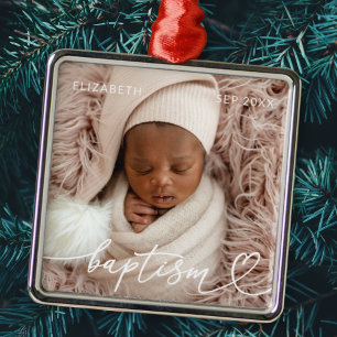 Heliga Baptism Elegant Modern Chic Heart Baby Phot Julgransprydnad Metall