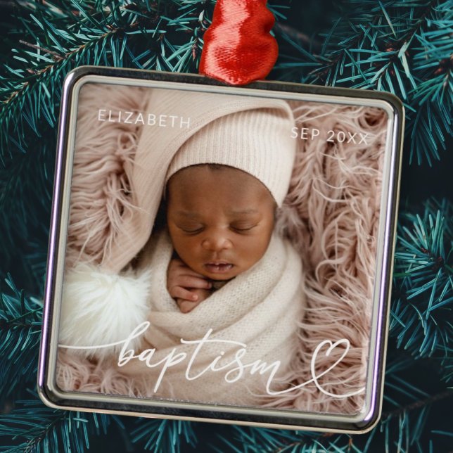 Heliga Baptism Elegant Modern Chic Heart Baby Phot Julgransprydnad Metall (Skapare uppladdad)