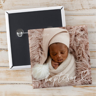 Heliga Baptism Elegant Modern Chic Heart Baby Phot Knapp