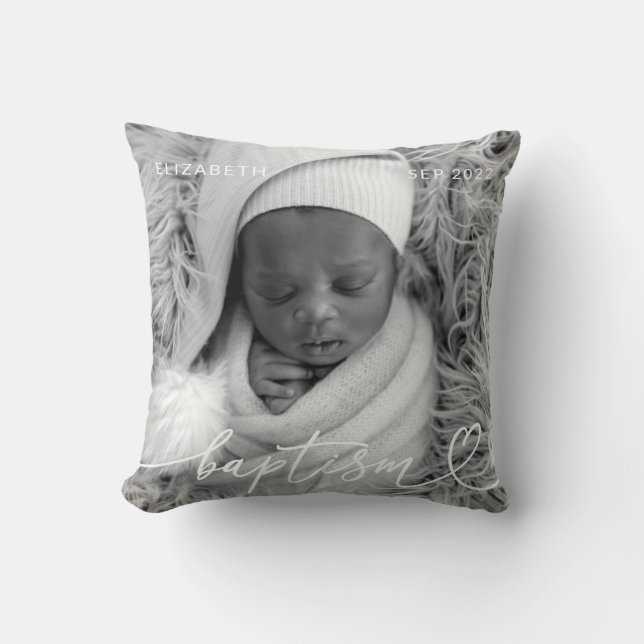 Heliga Baptism Elegant Modern Chic Heart Baby Phot Kudde (Framsida)