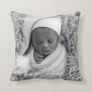 Heliga Baptism Elegant Modern Chic Heart Baby Phot Kudde