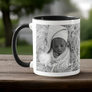 Heliga Baptism Elegant Modern Chic Heart Baby Phot Mugg