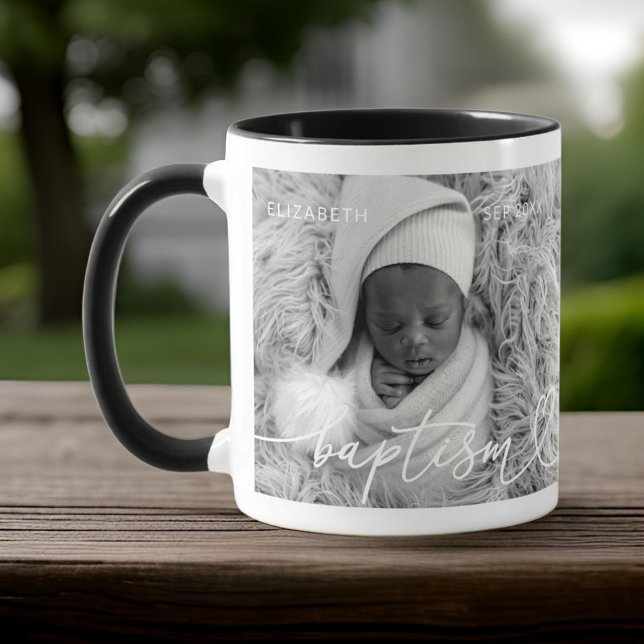 Heliga Baptism Elegant Modern Chic Heart Baby Phot Mugg (Skapare uppladdad)