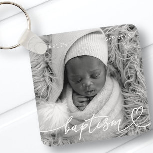 Heliga Baptism Elegant Modern Chic Heart Baby Phot Nyckelring