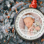 Heliga Baptism Enkel foto för modern Anpassningsba Julgransprydnad Metall<br><div class="desc">Den här enkla och klassiska designen består av serif-typografi och lägger till ett anpassningsbar-foto. "Min Heliga Baptism" cirklar bilden av baby,  barn osv.</div>