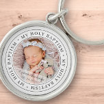 Heliga Baptism Enkel foto för modern Anpassningsba Rund Silverfärgad Nyckelring<br><div class="desc">Den här enkla och klassiska designen består av serif-typografi och lägger till ett anpassningsbar-foto. "Min Heliga Baptism" cirklar bilden av baby,  barn osv.</div>