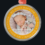 Heliga Baptism Enkel fotometa i Ram Modern Anpassn Julgransprydnad Metall<br><div class="desc">Den här enkla och klassiska designen består av serif-typografi och lägger till ett anpassningsbar-foto. "Min Heliga Baptism" cirklar bilden av baby,  barn osv.</div>