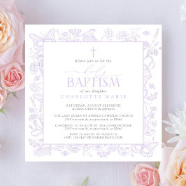 Heliga Baptism Lilac Lavender Blommigt Butterflies Inbjudningar