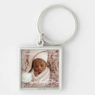 Heliga Baptism Modern Elegant Chic Heart Baby Phot Fyrkantig Silverfärgad Nyckelring