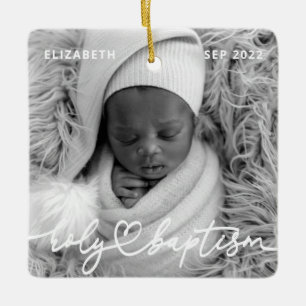 Heliga Baptism Modern Elegant Chic Heart Baby Phot Julgransprydnad Keramik