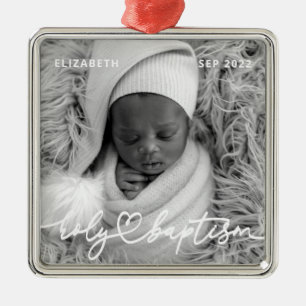 Heliga Baptism Modern Elegant Chic Heart Baby Phot Julgransprydnad Metall