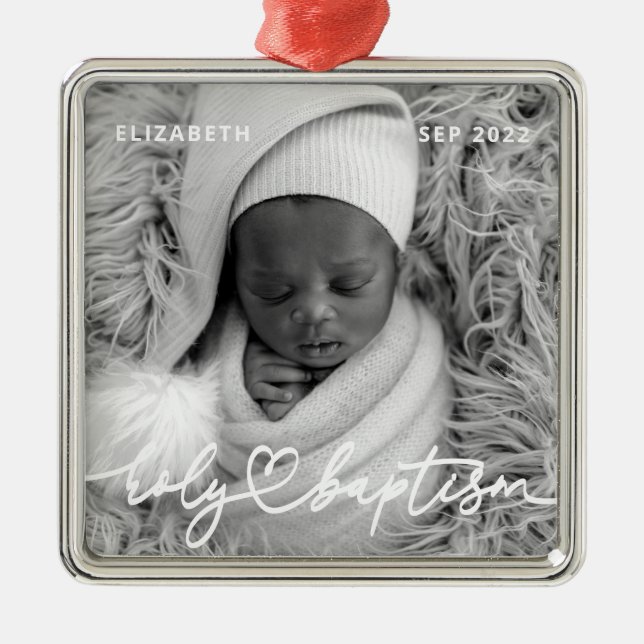 Heliga Baptism Modern Elegant Chic Heart Baby Phot Julgransprydnad Metall (Framsidan)