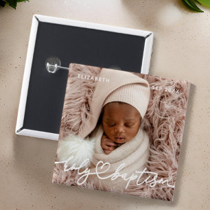 Heliga Baptism Modern Elegant Chic Heart Baby Phot Knapp