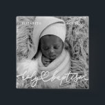 Heliga Baptism Modern Elegant Chic Heart Baby Phot Knapp<br><div class="desc">Den här enkla och moderna designen består av serif-typografi och lägger till ett foto av anpassningsbarna,  lägg till baby namn och månad och år av baptism</div>