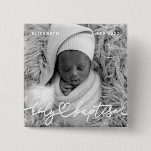 Heliga Baptism Modern Elegant Chic Heart Baby Phot Knapp
