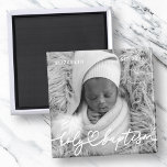 Heliga Baptism Modern Elegant Chic Heart Baby Phot Magnet<br><div class="desc">Den här enkla och moderna designen består av serif-typografi och lägger till ett foto av anpassningsbarna,  lägg till baby namn och månad och år av baptism</div>
