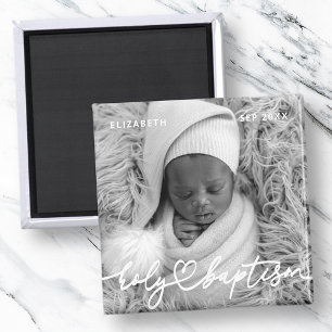 Heliga Baptism Modern Elegant Chic Heart Baby Phot Magnet