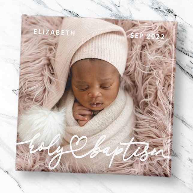 Heliga Baptism Modern Elegant Chic Heart Baby Phot Magnet (Skapare uppladdad)