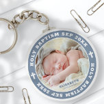 Heliga Baptism Modern White Kor Anpassningsbar Pho Nyckelring<br><div class="desc">Denna enkla och moderna utformning består av serif-typografi och lägger till ett anpassningsbar-foto.</div>