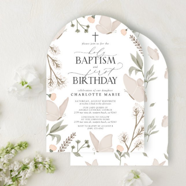 Heliga Baptism och Blommigt för första födelsedags Inbjudningar (Skapare uppladdad)