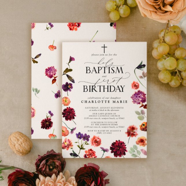 Heliga Baptism och första födelsedag Blommigt med  Inbjudningar (Easily personalize this sweet invitation with your unique details)