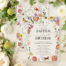 Heliga Baptism och första födelsedag: Blommigten W Inbjudningar