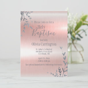 Heliga Baptism Rosa Metallic Script Christening Inbjudningar