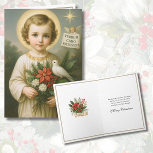 Heliga Barn Jesus Katolska Poinsettia Helgkort