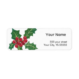 Heliga Berries and Löv Gren Helgdag Graphic Returadress Etikett