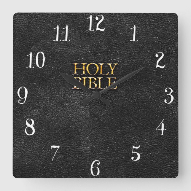 Heliga Bible Christian Religion Faux Black Leather Fyrkantig Klocka (Framsida)