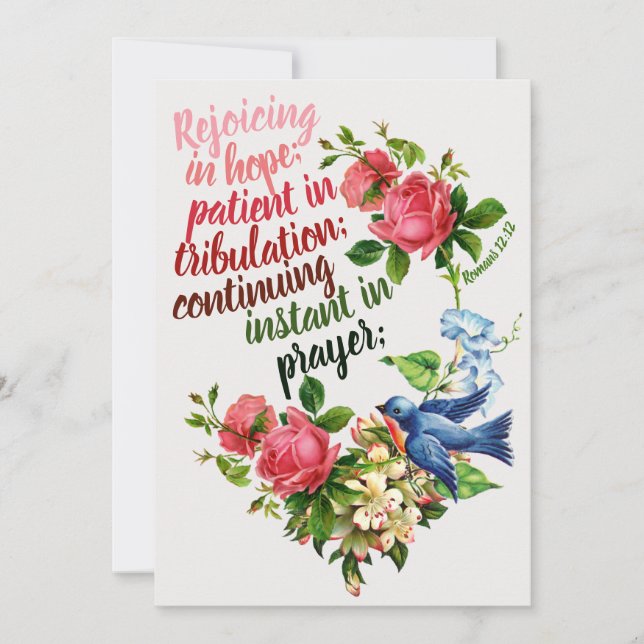 Heliga Bible NT, Romans 12:12, ejoicing in hope; Tack Kort (Framsida)